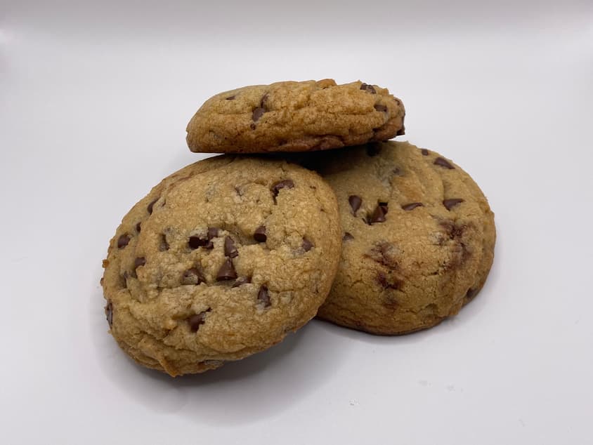 Datil pepper chocolate chip cookies stacked on a plate